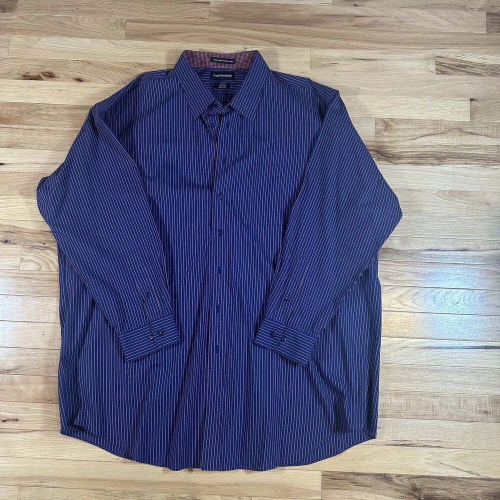Paul Frederick Non-Iron 2 Ply Cotton Striped Mens Long Sleeve Dress Shirt 19x35